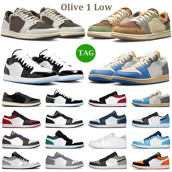 

olive 1 low basketball shoes men women 1s black phantom reverse mocha concord pine green black toe true blue unc mens trainers outdoor sneak