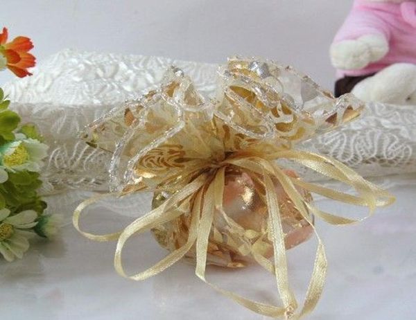 

ship hong kong post 200pcs gold pink red 25cm diameter round organza voile rose jewelry bags pouch wedding party candy gift b6516368, Pink;blue