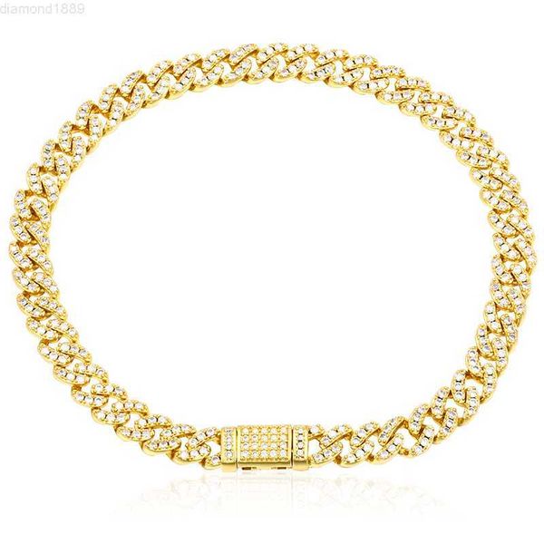 

drop shipping women jewelry 6mm cuban link bracelet real gold plated brass cz stone iced out bracelet, Silver