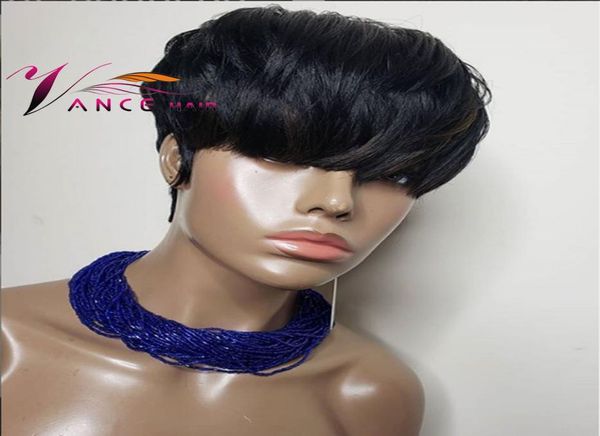 

vancehair full machine wig 150 density short human hair pixie cut layered wigs brazilian remy hair for women8307712, Black;brown