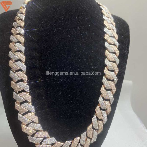 

lifeng jewelry mens s925 hip hop cuban link chain white and rose gold plated vvs moissanite 18mm iecd out, Silver
