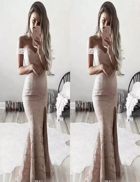

modest sheath full lace prom dresses vestidos off the shoulders formal evening dresses side split evening gowns7959444, Black