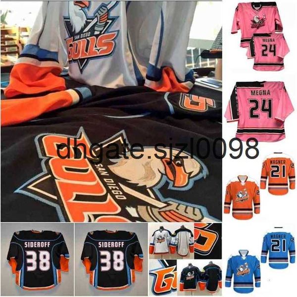 

sjsj98 ceosan diego gulls jersey terry megna thomas wideman stolarz carrick comtois oleksy wagner ritchie sorensen hockey jerseys any name a, Black