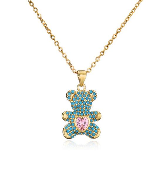 

cz colorful zircon pave setting love bears pendant necklace with gold chain cute woman jewelry4758715, Silver
