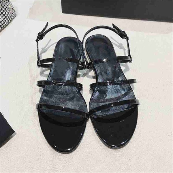

luxury design sandals 2023 fashion channel women summer high heels leather cross lace up student casual slippers 015-011, Black