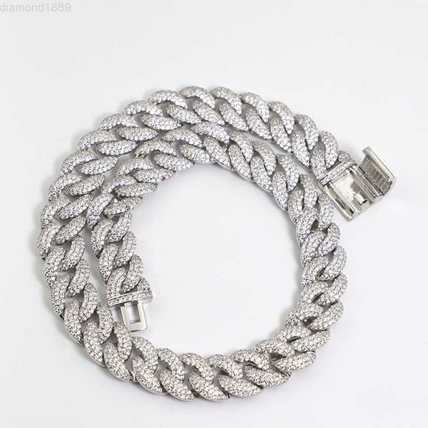

miami white gold plating 15mm iced out cuban chain diamond bling rap chain link value chain, Silver
