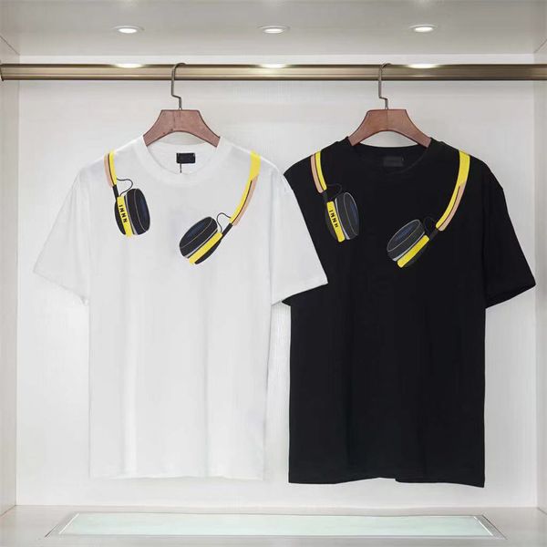 

selling summer men's t-shirt designer t-shirt fashion casual couple short sleeve earphones printed cotton comfortable men's and wo, White;black