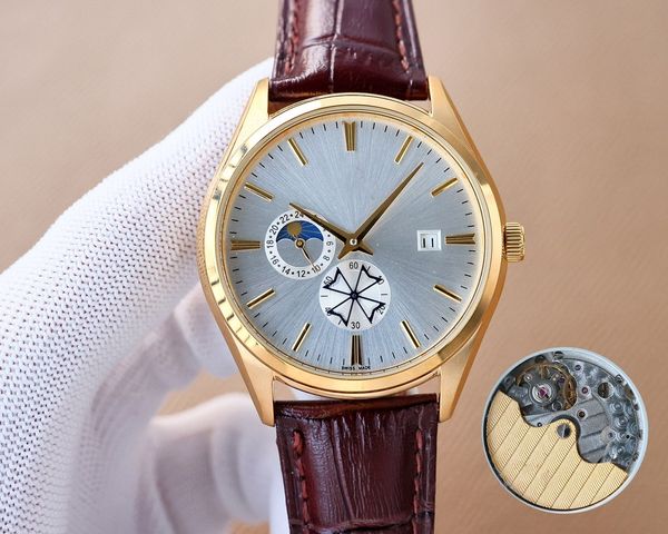 

men's watch watches luxury 43mm automatic mechanical movement leather water resistant sports fashion watch, Slivery;brown