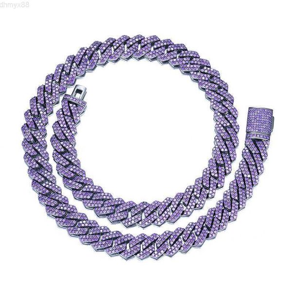 

15mm iced out miami cuban necklace gun black plated paved purple diamond cz prong cuban link chain, Silver