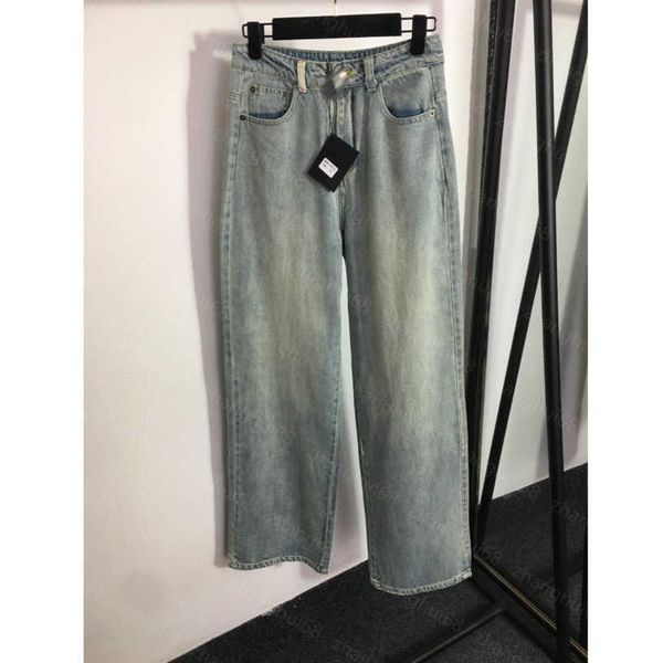 

23ss womens pants denim jeans designer women jeans tassel leather triangle back pocket high-waisted wide-leg denim pants womens clothing a1, Blue
