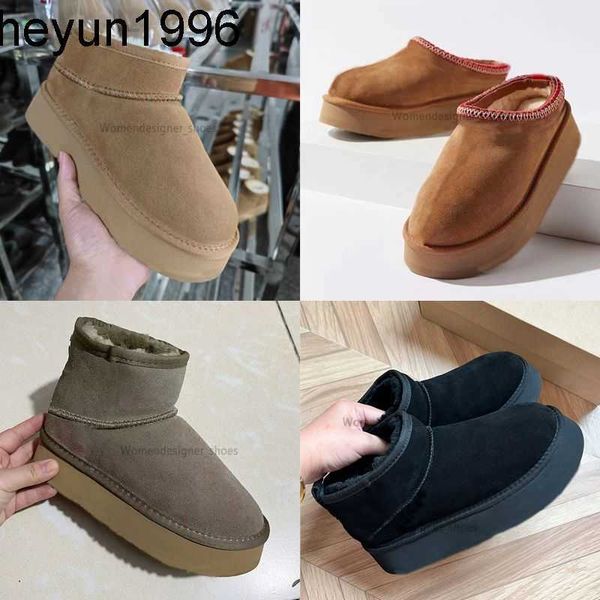 

australia mini platform boots designer woman thick bottom ankle warm fur snow boot australian fluffy fuzz mule tazz slippers uggitys, Black