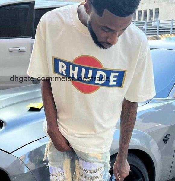 

designer t shirt rhudes fashion summer high street leisure versatile loose round neck men and women couple short sleeve t-shirt, White;black