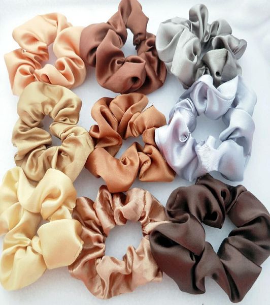 

30pcslot 10cm popular hair scrunchies stock satin scrunchies elastic hair band girls bracelet ponytail holder hairband 15 colors1629748, Golden;silver