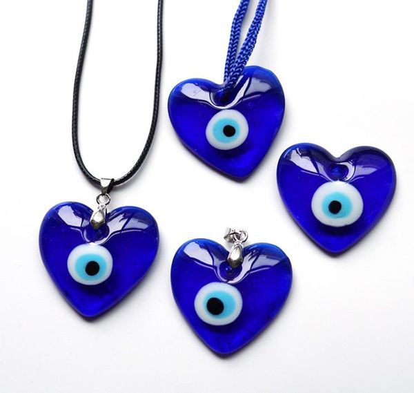 

bulk blue evil eye pendant necklaces heart shaped glass pendants turkey greek jewelry accessories devil039s eyes ornament6833345, Silver