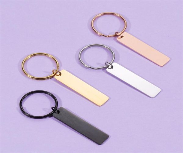 

trendy personalized rectangle charms keychain long stainless steel bar dainty keyring gift for family lover friendship bridesmaid 4657264, Silver