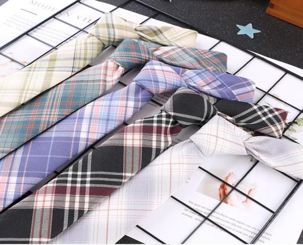 

fashion cotton skinny plaid neck ties for men students boys girls casual uniforms neckties shirt check skirt accessories 37 colors3067648, Blue;purple