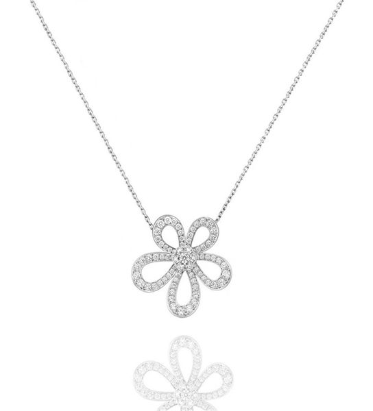 

2021 exquisite diamond four leaf clover camellia pendant clavicle chain necklace 18k gold fashion classic for van womengirls wedd5548517, Silver