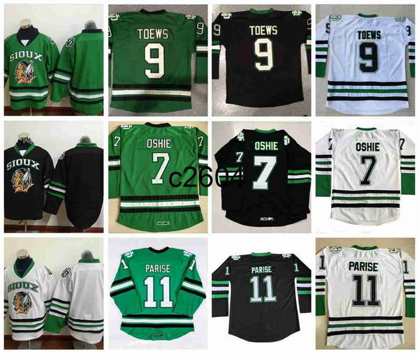 

c2604 mens ncaa vintage north dakota fighting sioux college hockey jerseys 9 jonathan toews 11 zach parise 7 tj oshie university stitched je, Black