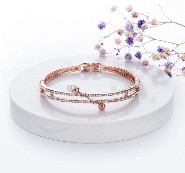 

2020 new design gold plating double line bracelet set with diamond pearl exquisite elegant durable color bracelet gifts for girlfr7815694, Golden;silver