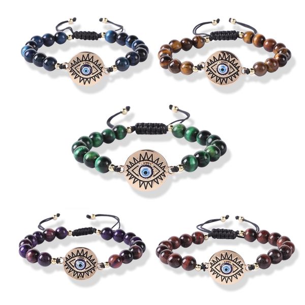 

colorful tiger eye beads strands handmade evil eye charm bracelets jewelry for gift, Golden;silver