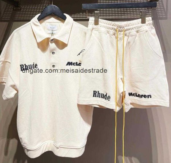 

designer t shirt 22ss rhudes letter embroidery lapel pullover t-shirt short sleeve high street couple loose round neck fog fashion, White;black