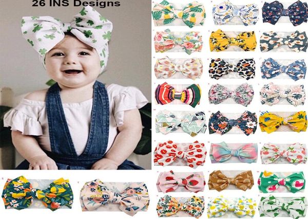 

26 designs ins european and american baby flowers watermelon pineapple print bow headband baby girl elegant hair bows accessories3509265, Slivery;white