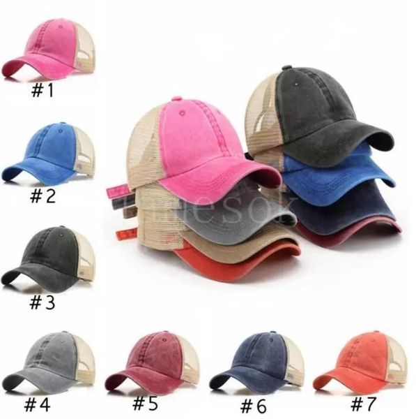 

7 colors ponytail hats men woman washed mesh baseball cap outdoor sports adjustable sun protection net caps db7565734525, Blue;gray