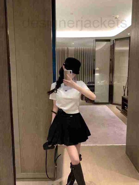 

two piece dress designer 23ss summer new letter embroidery solid short sleeve t-shirt high waist pleated skirt with belt ins 8i4n, White