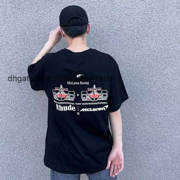 

designer t shirt fashion brand rhudes co-branded formula racing printing short-sleeved high-street trend street loose hip-hop t-shirt for me, White;black