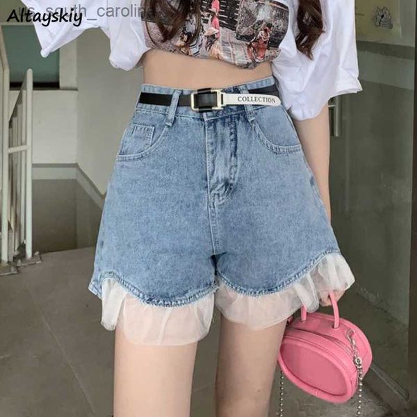 

s-5xl denim shorts for women lace design summer daily korean style fashion all-match sweet casual vintage girlish l230522, White;black