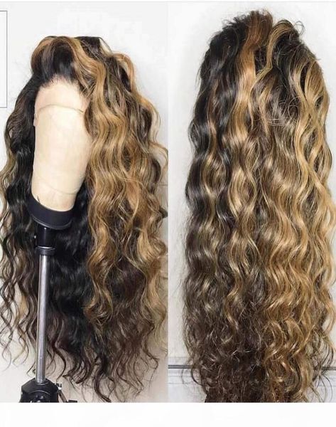 

13x6 lace front human hair wigs brazlian 360 lace frontal wigs pre plucked with baby hair loose wave highlights honey blonde full 8145340, Black