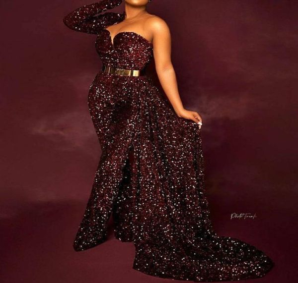 

burgundy jumpsuits prom dresses with detachable train one shoulder plus size arabic sequined beaded evening gown formal party dres1086181, Black