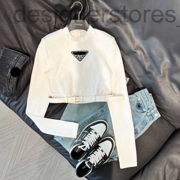 

women's t-shirt designer luxurys womens letter long sleeved base shirt black white colors tees ladies clothes adjustable waistband sml