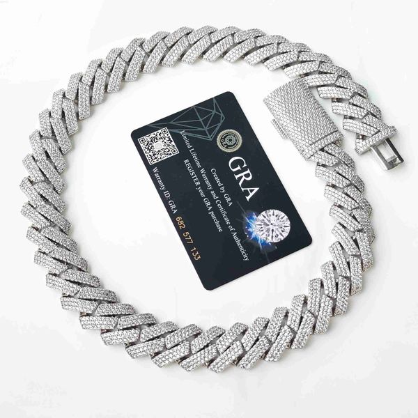 

925 silver gra moissanite 20mm wide diamond iced out necklace miami cuban link chain hip hop rapper life men