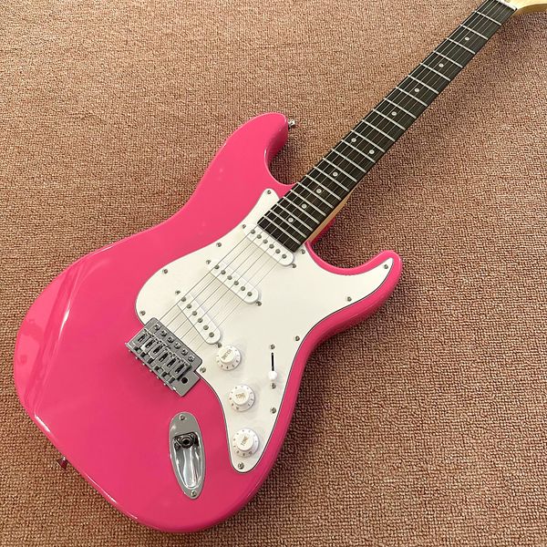 

custom shop, pink st electric guitar, silver hardware, rosewood fingerboard, ing