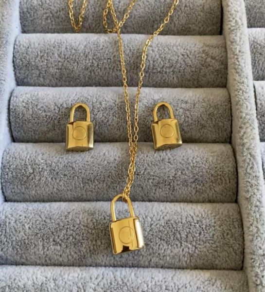 

women designer earrings necklace titanium steel luxury lock love pendant fashion jewelry6006258, Silver