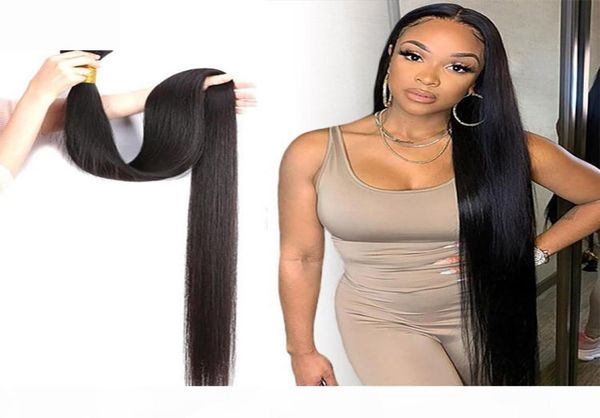 

30 32 34 36 38 40 inch brazilian body wave straight hair bundles 100 human hair weaves bundles remy hair extensions1503979, Black