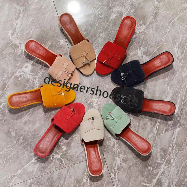 

designer sandals suede mules lp slippers summer charms slides chunky block heels women leather slipper outsole party shoes, Black