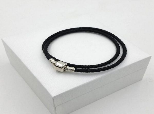 

authentic 925 sterling silver fashion bracelets moments leather bangle fits european style jewelry charms beads 590602426385931, Black