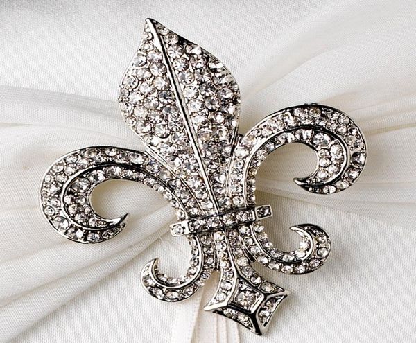 

2 inch vintage silver clear rhinestone fleur de lis brooch s3775484, Gray