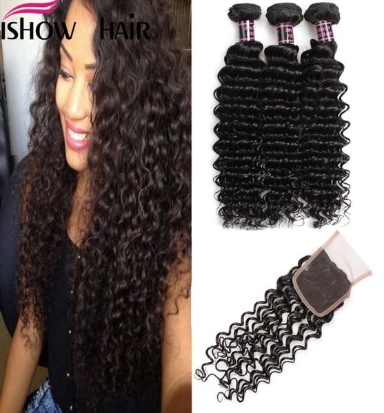 

good brazilian indian malaysian virgin hair deep wave 3pcs with lace closure unprocessed hair extension for black women5671510
