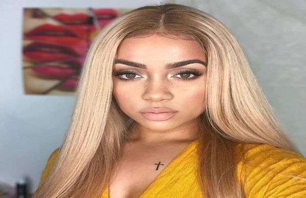 

brazilian human hair honey blonde 27 lace front wigs silky straight human hair wigs with baby hair natural hairline4961264, Black;brown