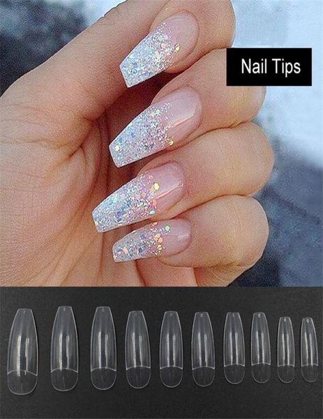 

500pcs long ballerina half nail tips clear coffin false nails abs artificial diy false fake uv gel nail art tips 254951, Red;gold