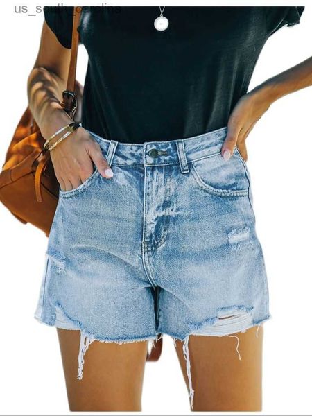 

2023 new summer high stretch ripped denim shorts for women fashion mid waist straight shorts jeans casual clothes s-2xl l230522, White;black