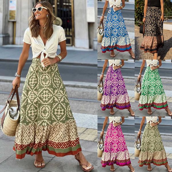 

half-length skirt summer new print loose patchwork large skirt for women, Black