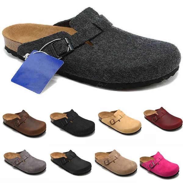 

2023 designer boston birk slippers sandals cork flat slipper men women beach sandals wrapped toe leather slides thick soled casual shoes ger, Black
