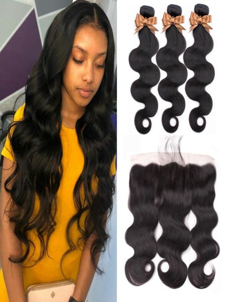 

brazilian hair weave bundles body wave bundles with frontal human hair 3 bundles with closure frontal hair8300561, Black
