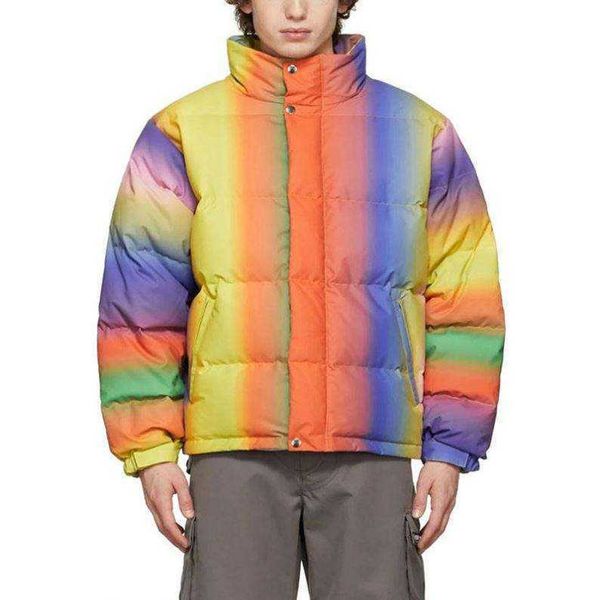 

streetwear multicolor oem gradient men's puffer jacket custom downfilled drawstring colourful men down coat izw, Black