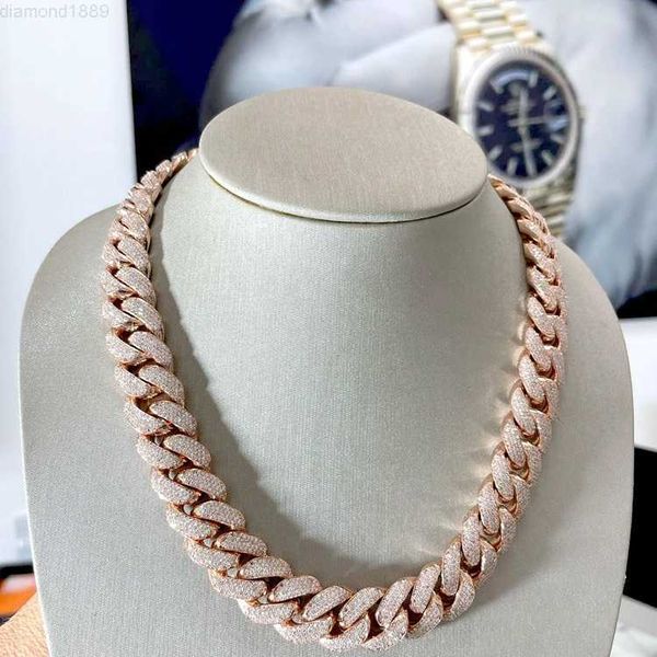 

aaa gems silver necklace 18mm 20mm silver/10k/14k/18k gold moissanite 4 rows prong iced out vvs miami cuban link chain