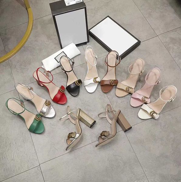 

designer women classic high heels sandals leather shoes party fashion metal double buckle summer slippers party wedding shoes high heels 10c, Black